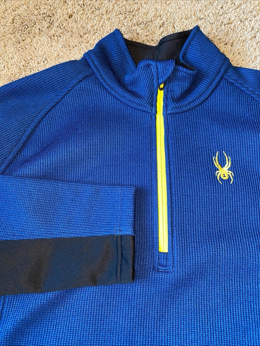 Spyder 1/4 Quarter Zip Pullover Mens XXL Blue Black Waffle Knit Fleece Active